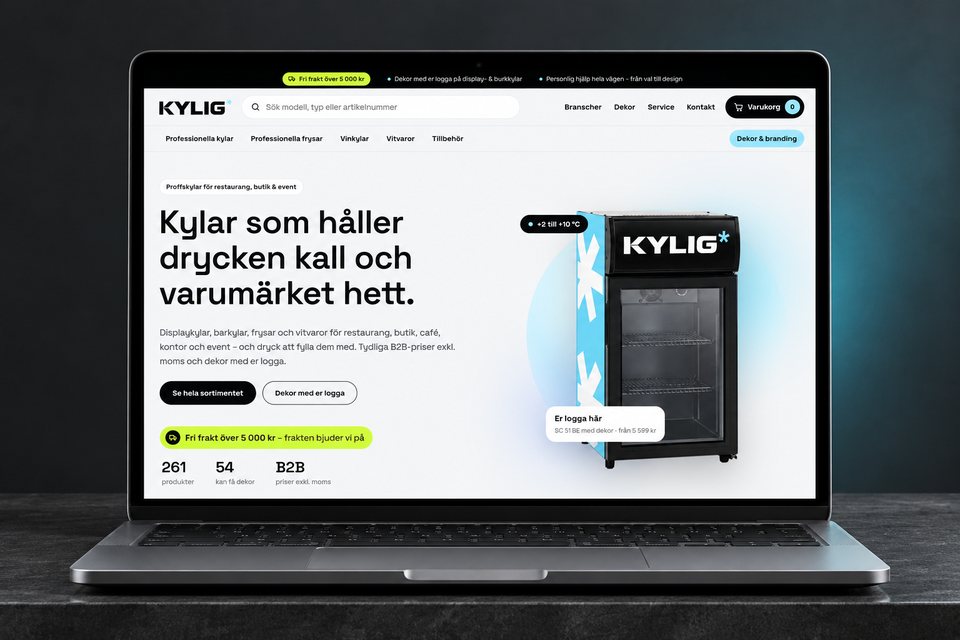 Kylig.se visad på en bärbar dator